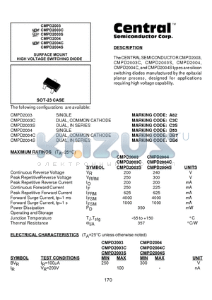 CMPD2003C datasheet - SURFACE MOUNT HIGH VOLTAGE SWITCHING DIODE