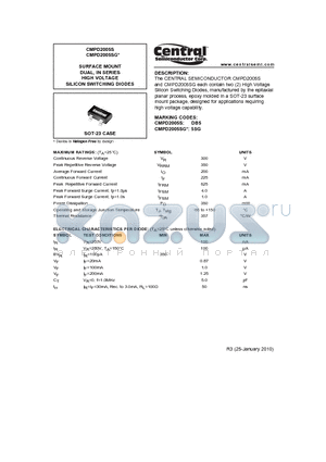 CMPD2005S datasheet - SURFACE MOUNT DUAL, IN SERIES HIGH VOLTAGE SILICON SWITCHING DIODES