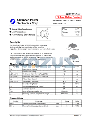 AP62T02GJ datasheet - Simple Drive Requirement, Low On-resistance