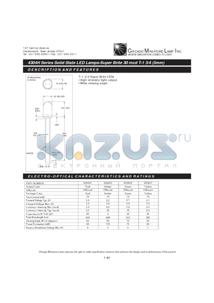 4304H datasheet - 4304H Series Solid State LED Lamps-Super Brite 30 mcd T-1 3/4 (5mm)