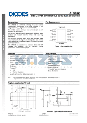 AP6502SP-13 datasheet - 340kHz 23V 2A SYNCHRONOUS DC/DC BUCK CONVERTER