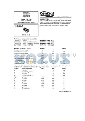 CMPD3003C datasheet - SURFACE MOUNT LOW LEAKAGE SILICON SWITCHING DIODE