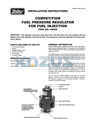 4305M datasheet - FUEL PRESSURE REGULATOR FOR FUEL INJECTION