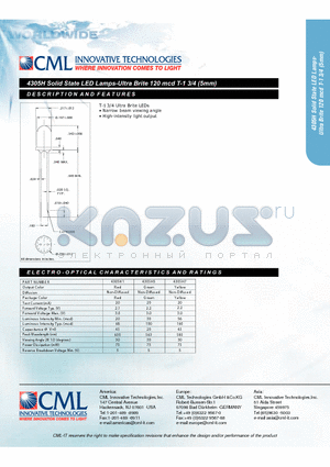 4305H datasheet - Solid State LED Lamps-Ultra Brite 120 mcd T-1 3/4 (5mm)