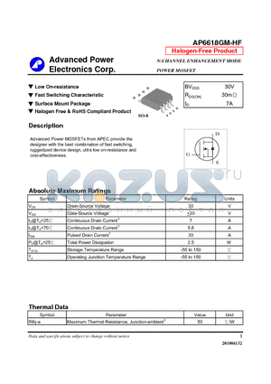 AP6618GM-HF datasheet - Low On-resistance, Fast Switching Characteristic