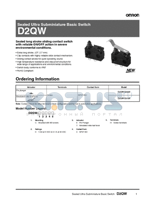 D2QW datasheet - Sealed Ultra Subminiature Basic Switch
