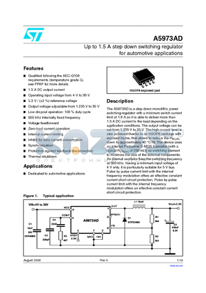 A5973ADTR datasheet - Up to 1.5 A step down switching regulator for automotive applications