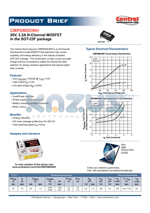 CMPDM203NH datasheet - SURFACE MOUNT N-CHANNEL ENHANCEMENT-MODE SILICON MOSFET