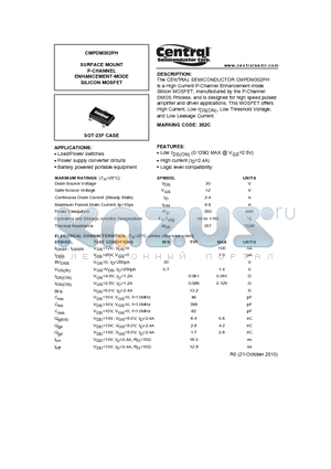 CMPDM302PH datasheet - SURFACE MOUNT P-CHANNEL ENHANCEMENT-MODE SILICON MOSFET