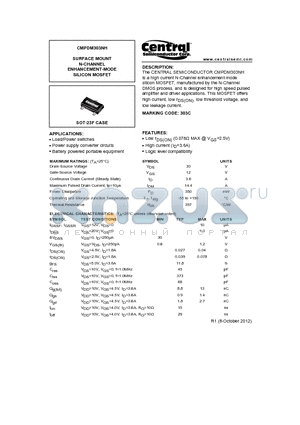 CMPDM303NH_12 datasheet - SURFACE MOUNT N-CHANNEL ENHANCEMENT-MODE SILICON MOSFET