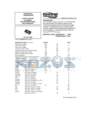 CMPDM7002A datasheet - SURFACE MOUNT N-CHANNEL ENHANCEMENT-MODE SILICON MOSFET