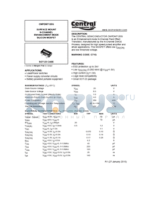 CMPDM7120G datasheet - SURFACE MOUNT N-CHANNEL ENHANCEMENT-MODE SILICON MOSFET