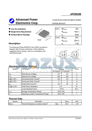 AP6982M datasheet - N-CHANNEL ENHANCEMENT MODE