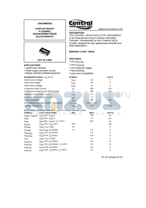 CMPDM8002A datasheet - SURFACE MOUNT P-CHANNEL ENHANCEMENT-MODE SILICON MOSFET