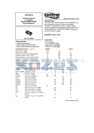 CMPDM8120 datasheet - SURFACE MOUNT P-CHANNEL ENHANCEMENT-MODE SILICON MOSFET