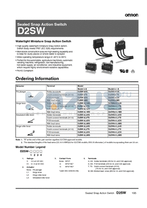 D2SW-01DS datasheet - Sealed Snap Action Switch