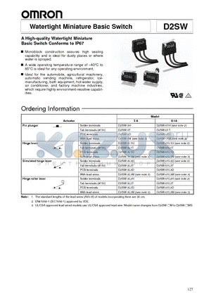 D2SW-01L1H datasheet - Watertight Miniature Basic Switch