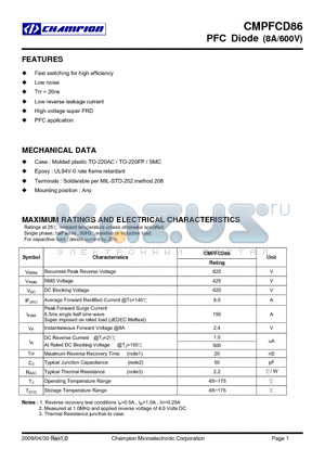 CMPFCD86 datasheet - PFC Diode (8A/600V)