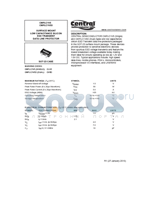 CMPLC1V5 datasheet - SURFACE MOUNT LOW CAPACITANCE SILICON ESD TRANSIENT DATA LINE PROTECTOR