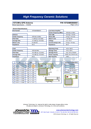 1575AM55B0001 datasheet - 1575 MHz GPS Antenna