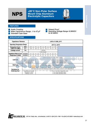 224NPS050M datasheet - 85`C Non-Polar Surface Mount Chip Aluminum Electrolytic Capacitors