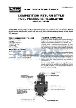 4307M datasheet - FUEL PRESSURE REGULATOR