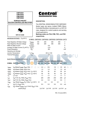 CMPS5062 datasheet - SURFACE MOUNT SILICON CONTROLLED RECTIFIER