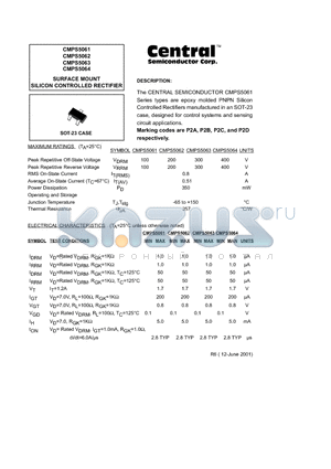 CMPS5063 datasheet - SURFACE MOUNT SILICON CONTROLLED RECTIFIER
