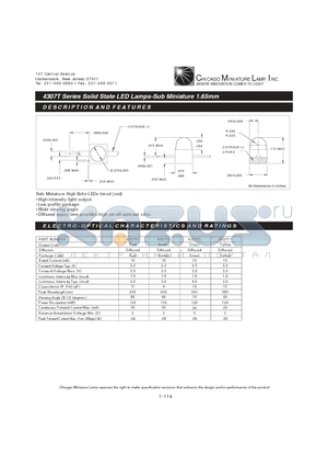 4307T1 datasheet - Solid State LED Lamps-Sub Miniature 1.65mm