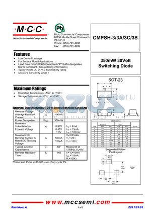 CMPSH-3A datasheet - 350mW 30Volt Switching Diode