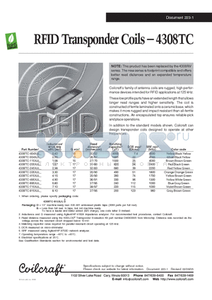 4308TC datasheet - RFID Transponder Coils