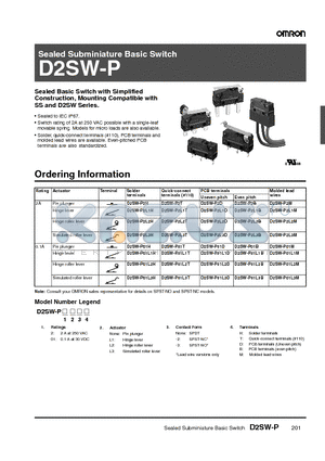 D2SW-P01L3B datasheet - Sealed Subminiature Basic Switch