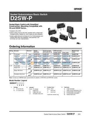 D2SW-P2L1B datasheet - Sealed Subminiature Basic Switch