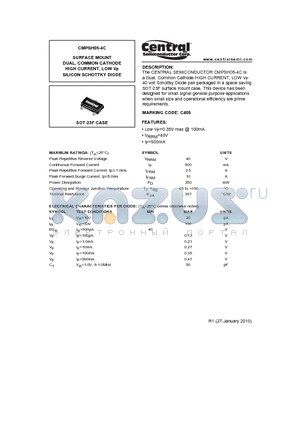 CMPSH05-4C_10 datasheet - SURFACE MOUNT DUAL, COMMON CATHODE HIGH CURRENT, LOW VF SILICON SCHOTTKY DIODE