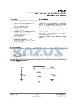 AP7333 datasheet - 300mA, Low Quiescent Current, Fast Transient Low Dropout Linear Regulator