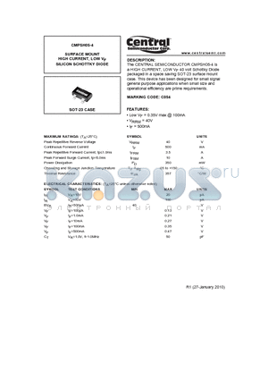 CMPSH05-4_10 datasheet - SURFACE MOUNT HIGH CURRENT, LOW VF SILICON SCHOTTKY DIODE