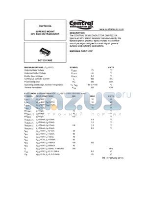 CMPT2222A_10 datasheet - SURFACE MOUNT NPN SILICON TRANSISTOR