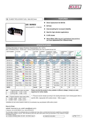 225-501-21 datasheet - FILAMENT REPLACEMENT LEDs - Multi-LED Cluster