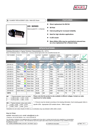 225-521-21 datasheet - FILAMENT REPLACEMENT LEDs - Multi-LED Cluster