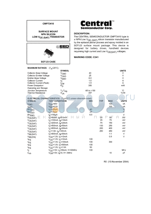 CMPT3410 datasheet - SURFACE MOUNT NPN SILICON LOW VCE (SAT) TRANSISTOR