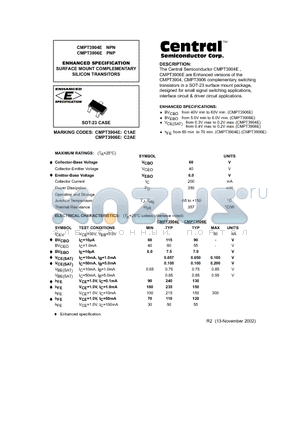 CMPT3904E datasheet - ENHANCED SPECIFICATION SURFACE MOUNT COMPLEMENTARY SILICON TRANSITORS