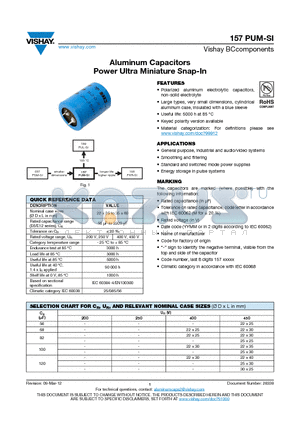 157PUM-SI_12 datasheet - Aluminum Capacitors Power Ultra Miniature Snap-In