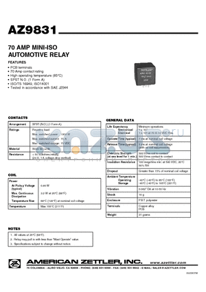 AZ9831-1A-24D datasheet - 70 AMP MINI-ISO AUTOMOTIVE RELAY