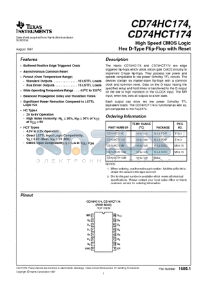 CD74HC174E datasheet - High Speed CMOS Logic Hex D-Type Flip-Flop with Reset