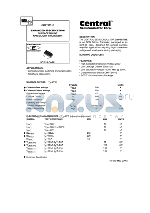 CMPT5551E datasheet - ENHANCED SPECIFICATION SURFACE MOUNT NPN SILICON TRANSISTOR