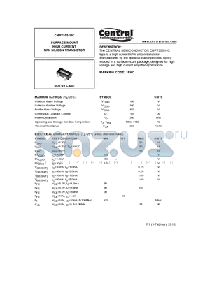 CMPT5551HC_10 datasheet - SURFACE MOUNT HIGH CURRENT NPN SILICON TRANSISTOR