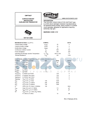 CMPT6427_10 datasheet - SURFACE MOUNT NPN SILICON DARLINGTON TRANSISTOR