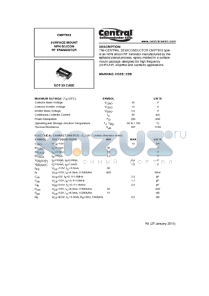 CMPT918_10 datasheet - SURFACE MOUNT NPN SILICON RF TRANSISTOR