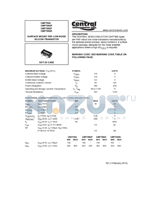 CMPT992 datasheet - SURFACE MOUNT PNP LOW NOISE SILICON TRANSISTOR