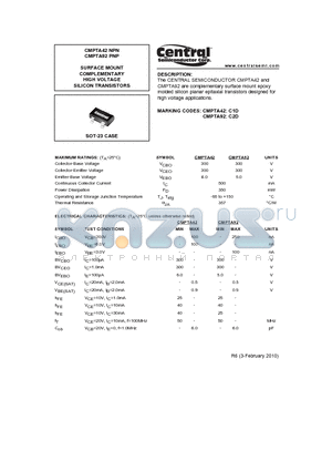 CMPTA42_10 datasheet - SURFACE MOUNT COMPLEMENTARY HIGH VOLTAGE SILICON TRANSISTORS